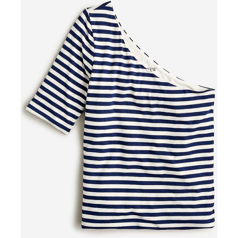 J. Crew NWT FormKnit Striped One-Shoulder Elbow-Sleeve T-shirt Sz S - Picture 2 of 6